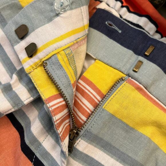 LOFT Outlet 4” Shorts Linen Blend Beach Cabana Stripe Fringe Belted Size 4 - Picture 10 of 10